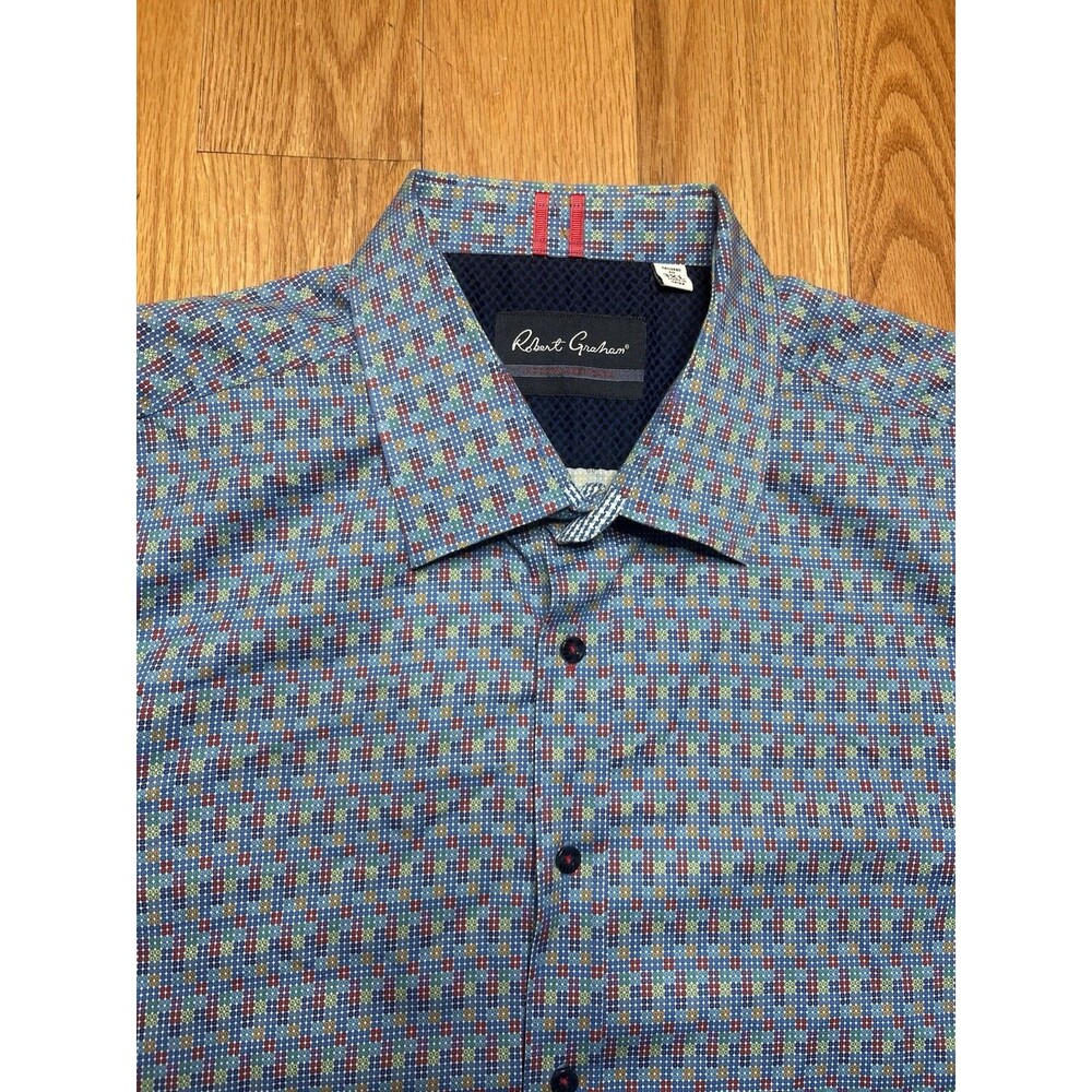 Robert Graham Men’s 3XL Tailored Fit Short Sleeve Block Print Button Down Shirt